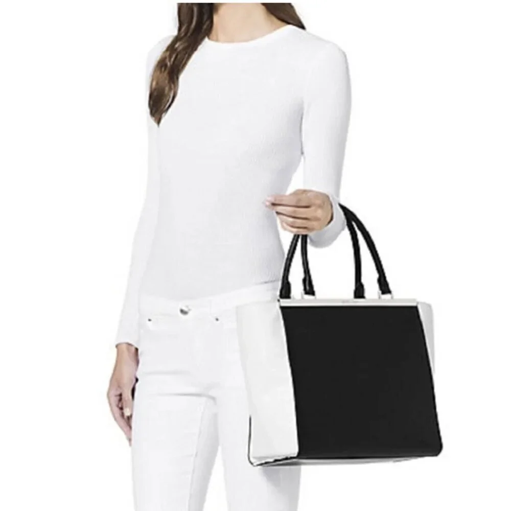 MICHAEL Michael Kors Lana Leather Colorblock Tote Handbag COA Black And White